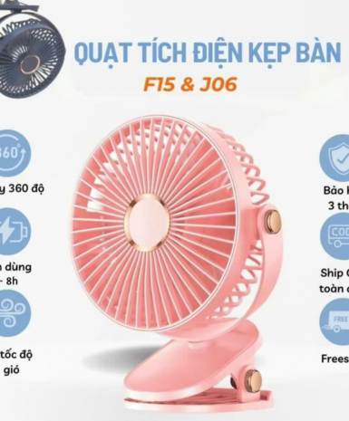 Quạt kẹp bàn tích điện mini đa năng