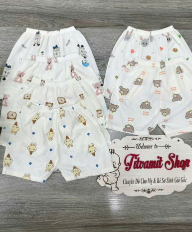 Combo 10 quần đùi tăm lạnh họa tiết nhiều hình cho bé